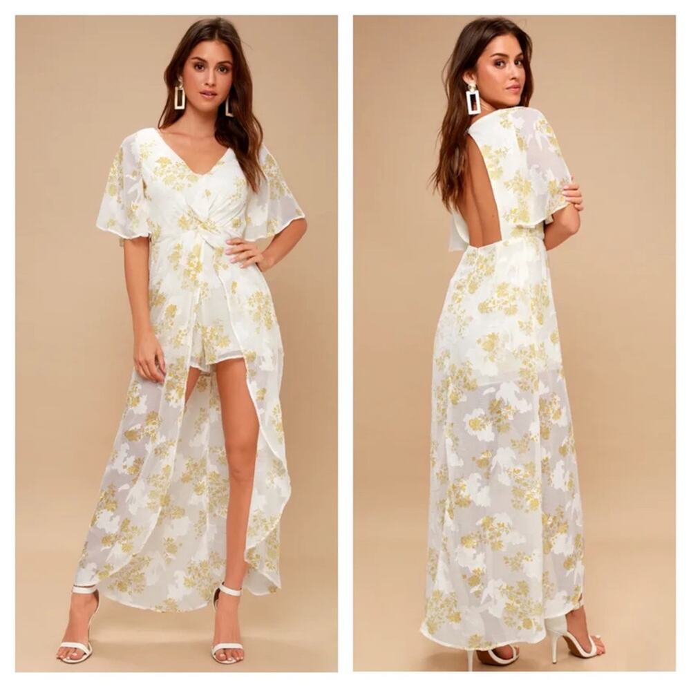 Luna White and Yellow Floral Print Maxi Romper